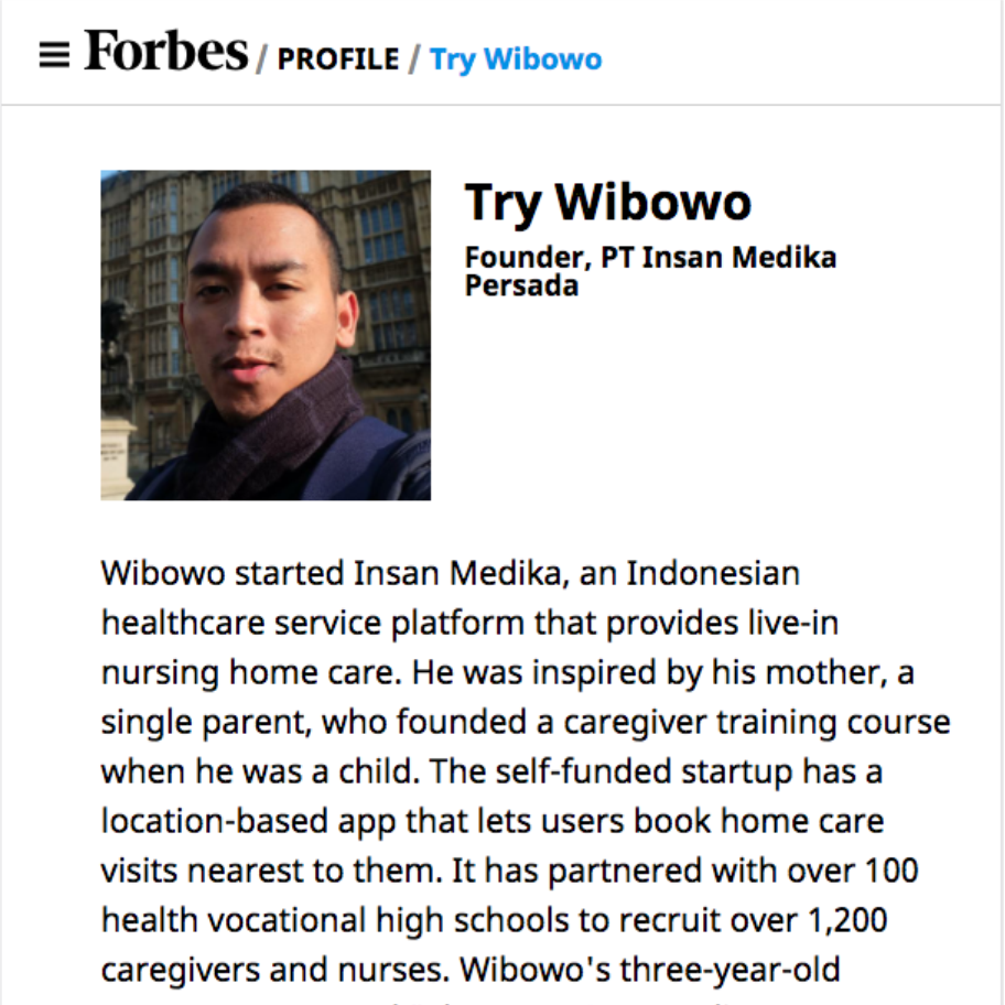 Penghargaan 30 under 30 Forbes Asia 2017 Insan Medika